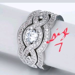 Size 7 White Topaz Wedding Ring Set